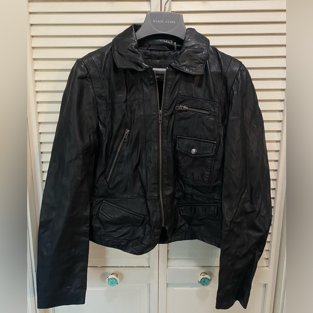 Black Rivet‎ Leather Jacket Zip Up size Large pockets NWOT